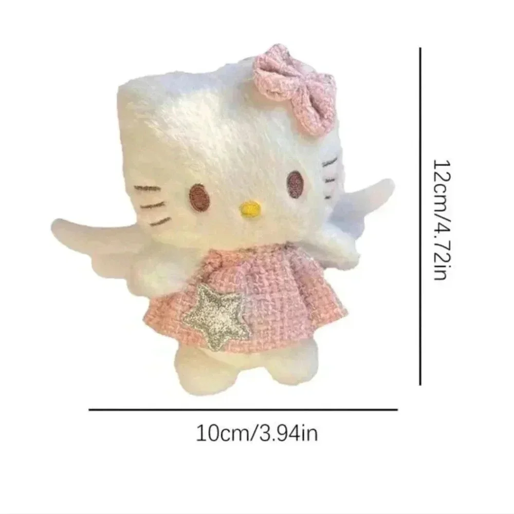 Hello kitty cute pink keychain plush wings bow white dress bag backpack womens
